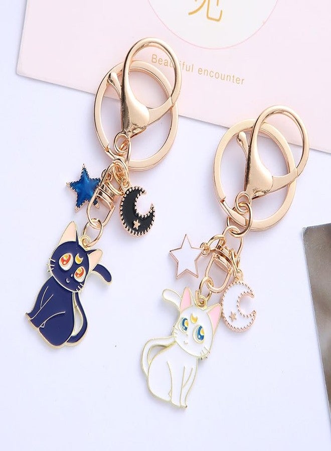 POYAMUSE Enamel Cat Charms Keyring - Adorable Black and White Cat Keychain for Anime Fans-star moon - Image 3